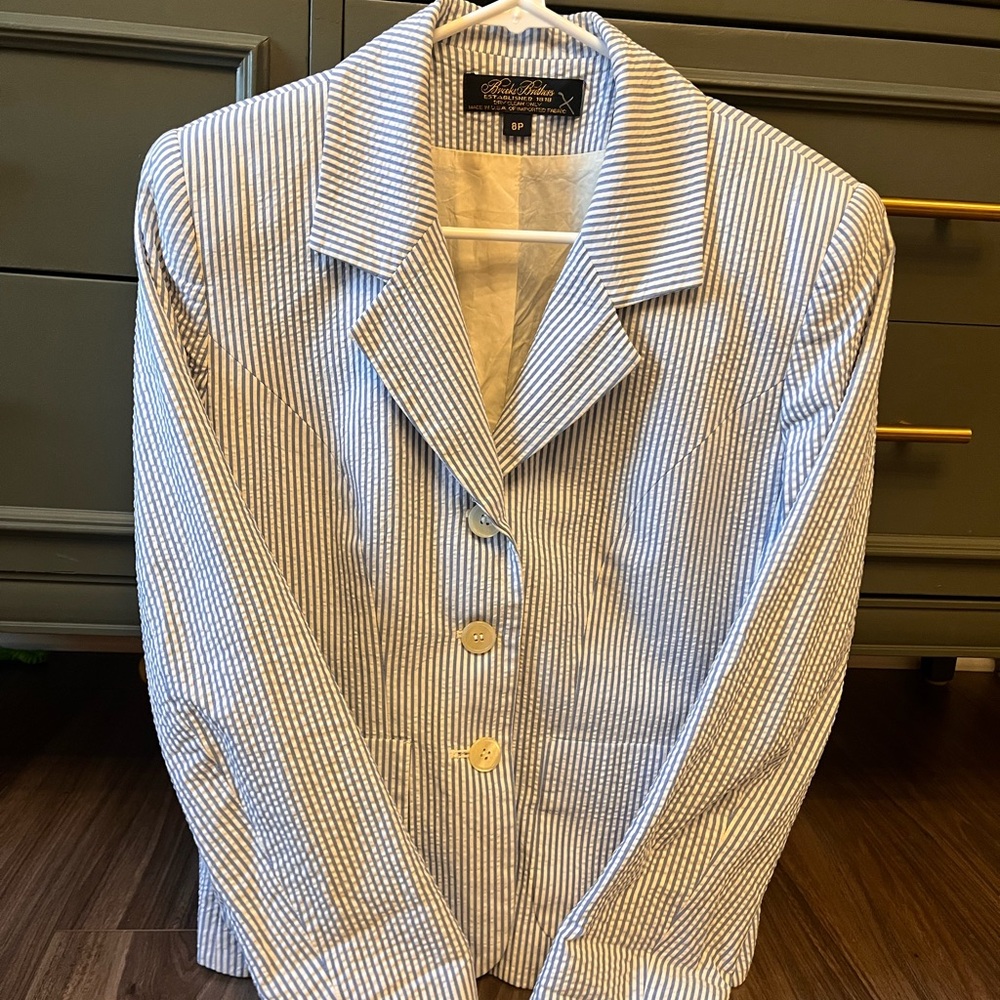 Brooks Brothers Women's Blue and White Striped Blazer